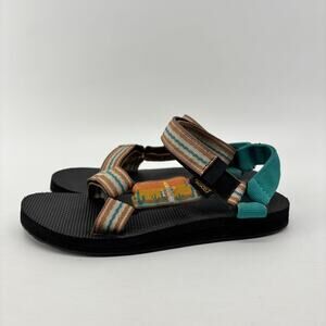 Teva Black Sandals with Teal and Tan Straps